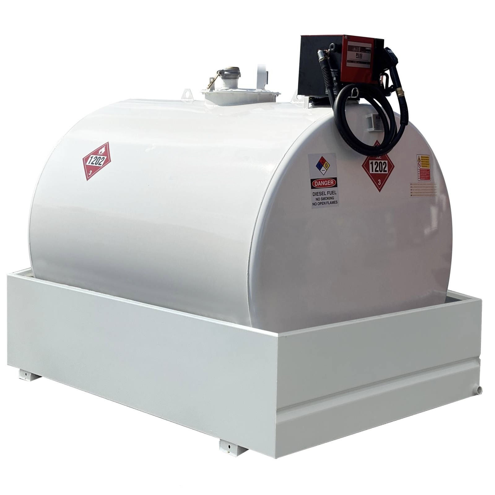 1,000-gallon aboveground diesel tank with bunded steel basin and dispensing pump