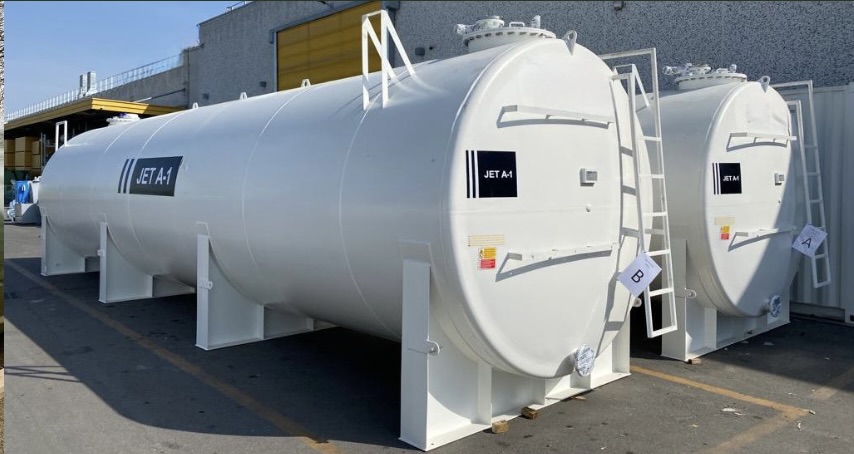 Jet A-1 aboveground storage tanks with access ladders and platforms