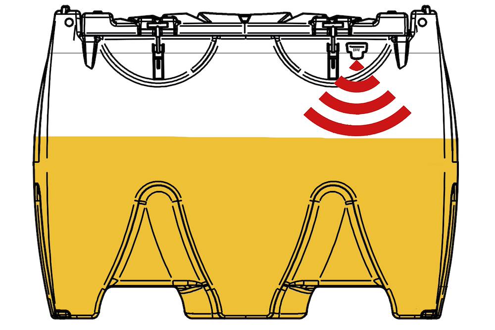 Diagram of a wireless level sensor reporting fuel volume inside a storage tank