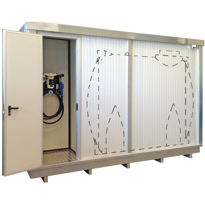 Weatherproof DEF storage enclosure with bunded base and access door