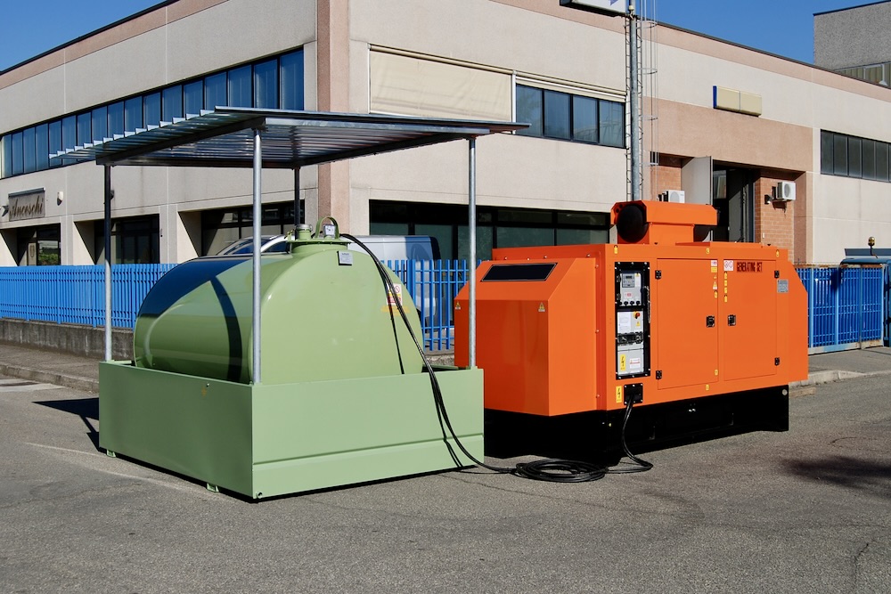 Aboveground bunded tank supplying a standby generator set