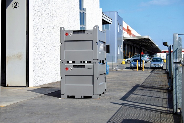 Stacked TankCube units sited outside a distribution facility