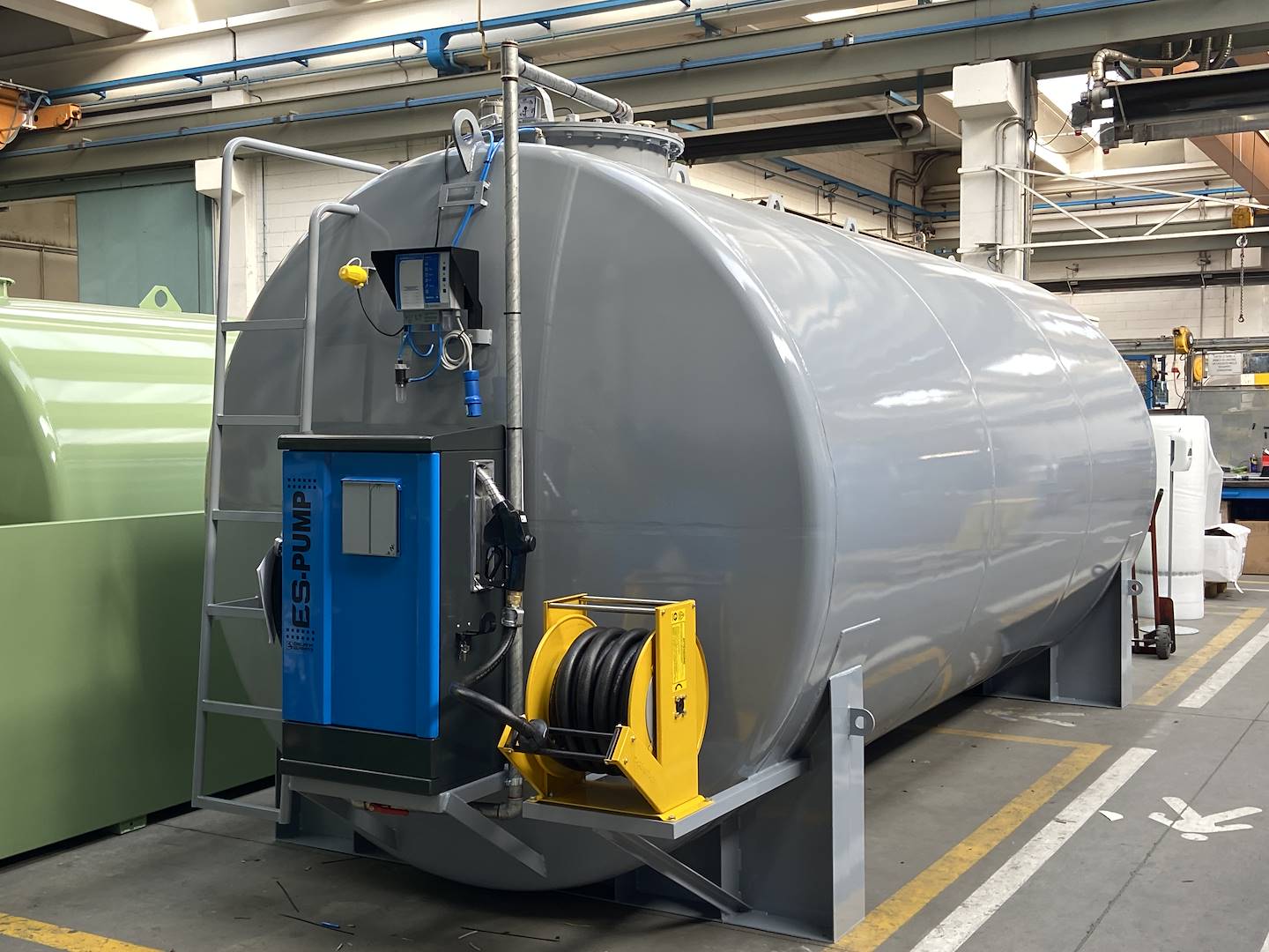 Stationary aboveground fuel storage tanks at an industrial site